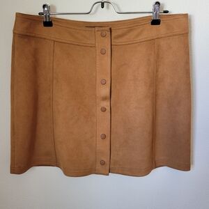 Relish Noless Womens XL Mini Skirt Faux Suede Tan Brown Snap Front Festival